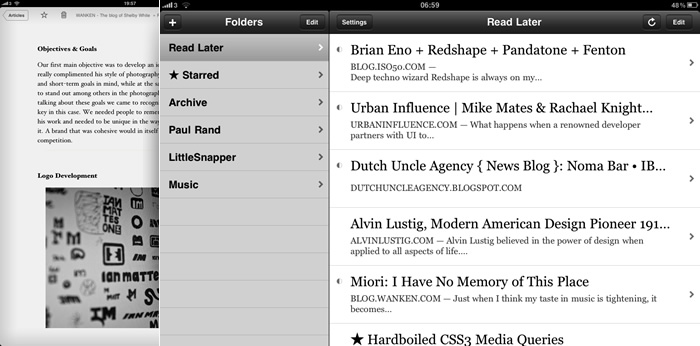 Instapaper interface screenshots